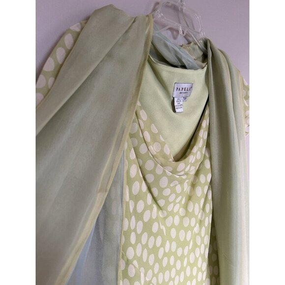 90s Vintage 100% Silk Polka Dot Dress Pastel Green Sheer Papell Boutique Petite - Picture 4 of 16